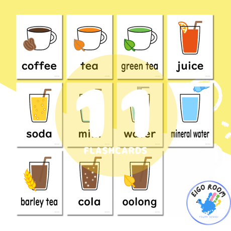 絵カード〈新『New Horizon５・６』完全対応◎ Drink Flashcards 飲み物ピクチャーカード〉 １１pages