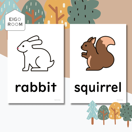 絵カード〈Forest Animals Flashcards 森の動物ピクチャーカード〉 １２pages