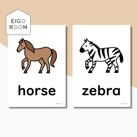 絵カード〈『New Horizon５・６』完全対応◎  Animals Flashcards① 動物ピクチャーカード〉 ７pages