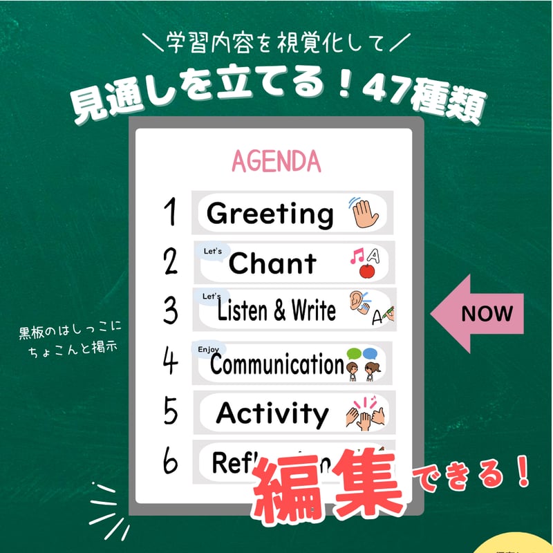 掲示用カード〈 【編集可能】Editable Class Agenda Signs 授業の流れ