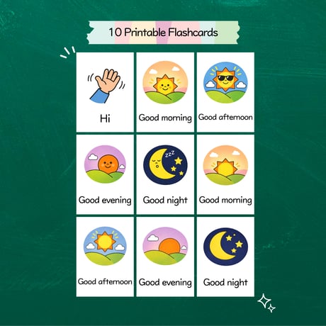 絵カード〈 Greetings Flashcards あいさつピクチャーカード〉10Pages