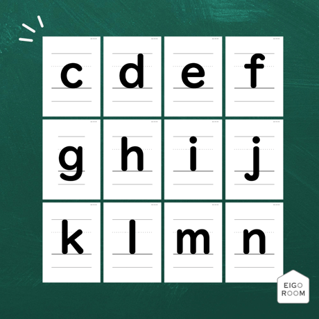 アルファベットカード〈 Lowercase Alphabet Flashcards with ４ Lines ４線付き 小文字アルファベットピクチャーカード〉 26pages