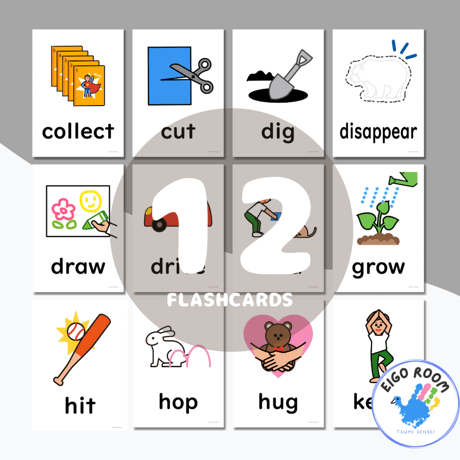 絵カード〈『New Horizon５・６』完全対応◎  Action Verbs Flashcards 動き・動作・動詞ピクチャーカード⑤〉 １２pages
