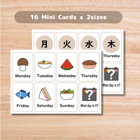 ミニカード〈『Let's try』完全対応◎　The Days of the Week Mini Cards 曜日のミニカード〉 ２sets