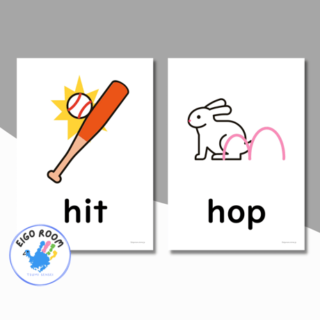 絵カード〈『New Horizon５・６』完全対応◎  Action Verbs Flashcards 動き・動作・動詞ピクチャーカード⑤〉 １２pages