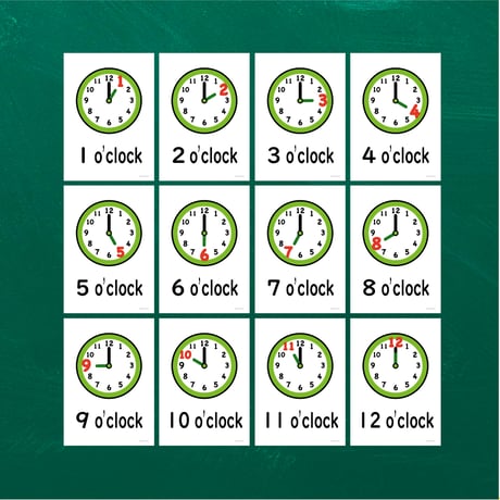 絵カード〈Time ○○o'clock Flashcards 時間・時計・◯時ピクチャーカード〉12pages