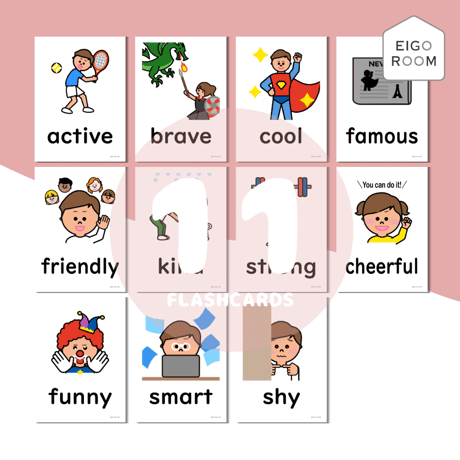 絵カード〈『Here We Go!５』完全対応◎  Characters Flashcards 性格・人柄ピクチャーカード〉 １１pages