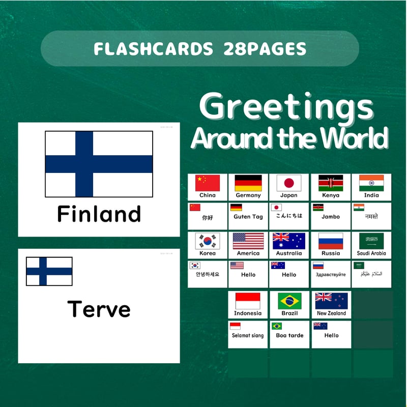 絵カード〈Greetings around the World Flashcards 国旗とあ