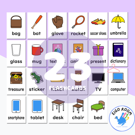 絵カード〈『New Horizon５・６』完全対応◎  Belongings Flashcards 身のまわりのもの・持ち物①ピクチャーカード〉 ２３pages