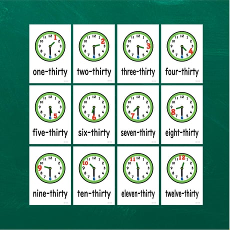 絵カード〈Time  Flashcards 時間・時計・◯〇-thirty30 〇時半ピクチャーカード〉12pages
