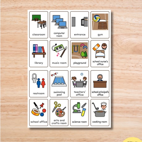 ミニカード〈 Classrooms Mini Cards 学校・教室ミニカード〉 １６種類