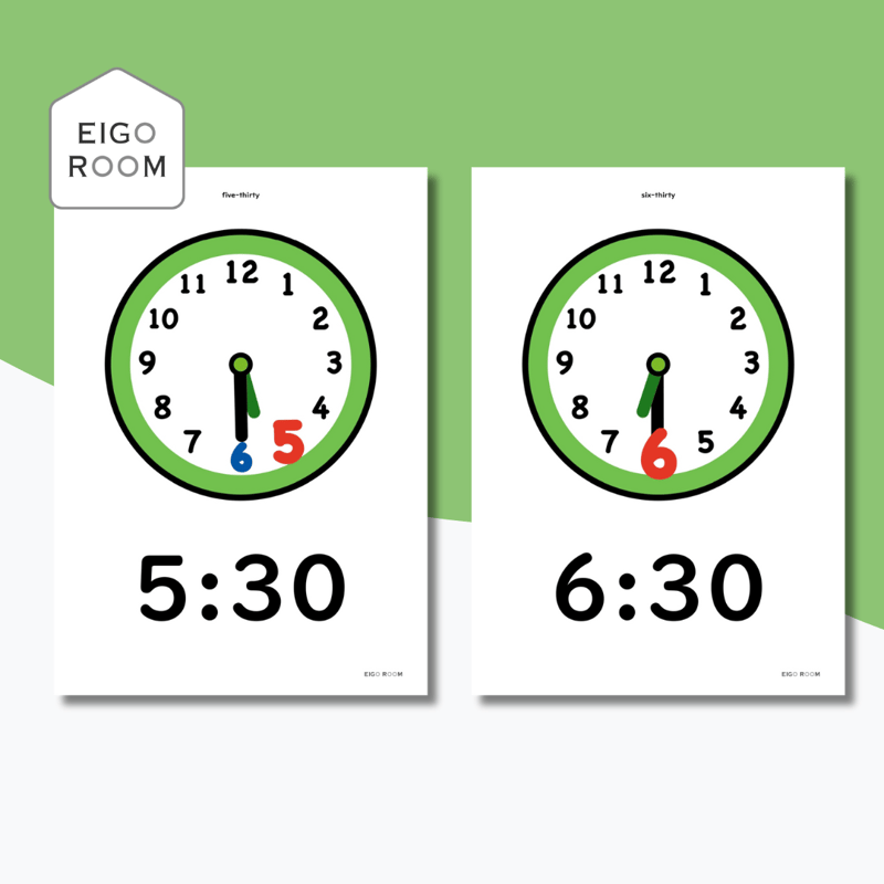 絵カード〈Time Flashcards 時間・時計・◯:30 〇時半ピクチャーカード 