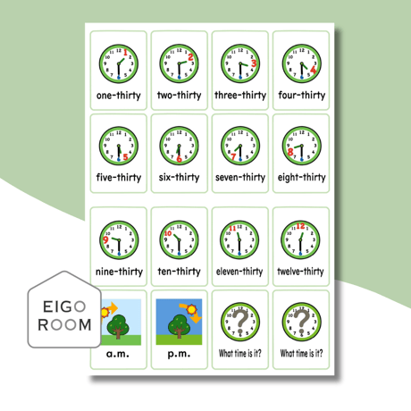 ミニカード〈Time ○○-thirty Mini Cards 時間・時計・◯時半 ミニカード〉２sets