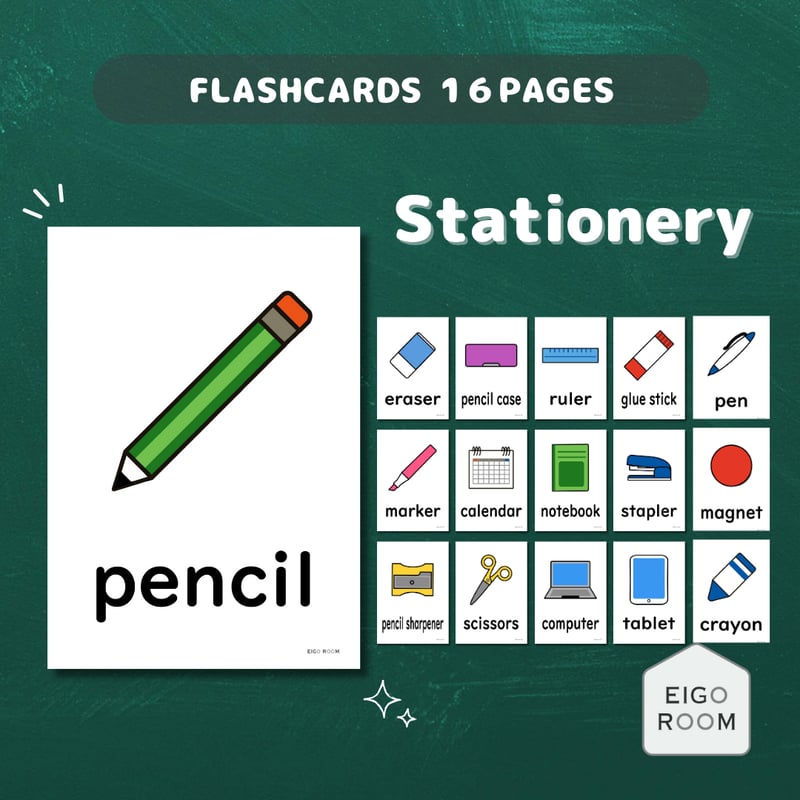グースピーク　GOOSPEAK ピクチャーカード　英語教材 絵カード〈Stationery Flashcards 筆記用具・文房具ピクチャー