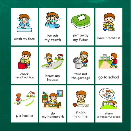 絵カード〈『Let's try!２』完全対応◎ "This is my day" Flashcards 「ぼくの一日」ピクチャーカード〉 １３pages  のコピー