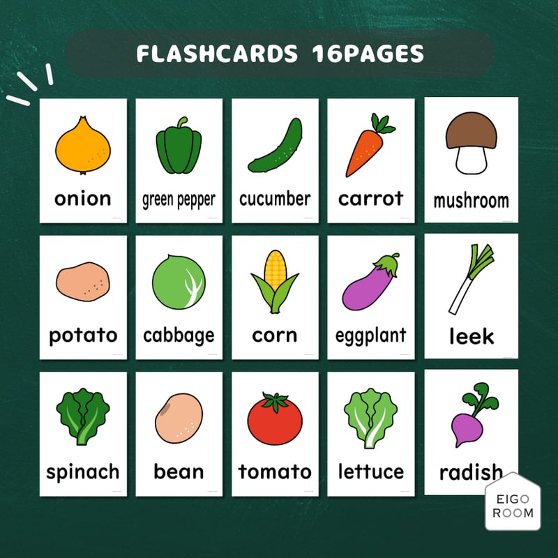 絵カード〈『Vegetables Flashcards 野菜ピクチャーカード〉 16pages