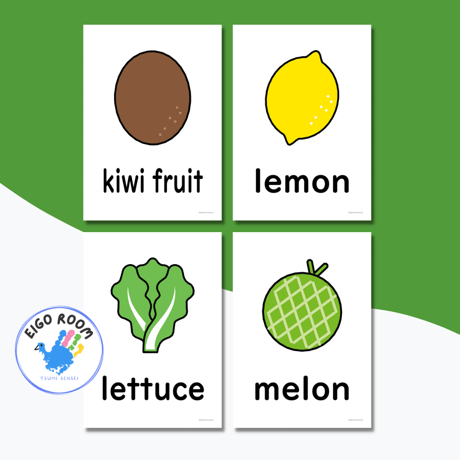 絵カード〈『New Horizon５・６』完全対応◎  Vegetables and Fruits Flashcards 野菜と果物ピクチャーカード〉 ３４pages