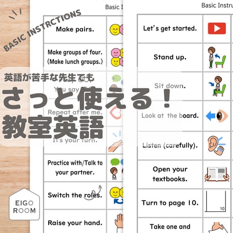 ポスター〈Classrooms English Posters 教室英語表１（簡単な指示）〉 ２pages