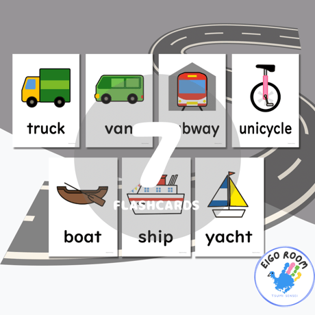 絵カード〈新『New Horizon５・６』完全対応◎ Vehicles Flashcards 乗り物・登校手段ピクチャーカード②〉 ７pages
