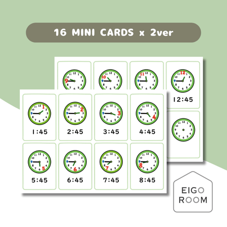 ミニカード〈Time ○○:45 Mini Cards 時間・時計・◯時45分 ミニカード〉2sets