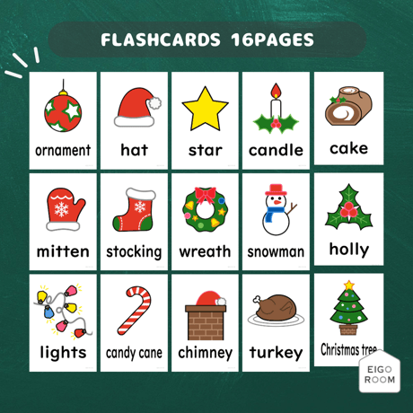 絵カード〈Christmas Flashcards クリスマスピクチャーカード①〉１6pages