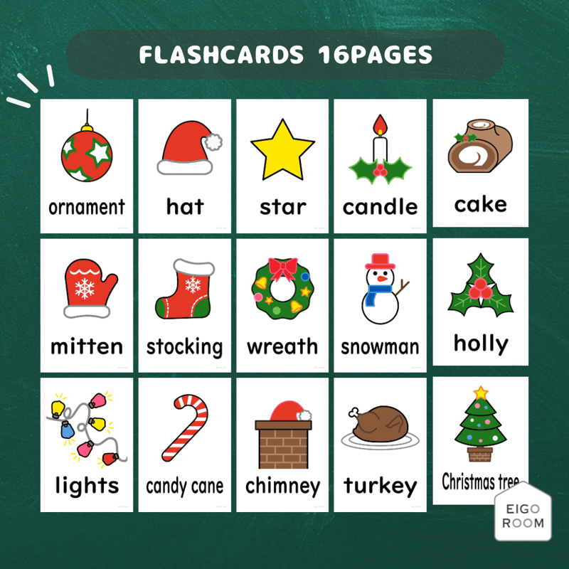 アルバム素材① クリスマス 冬 アルバム カード 絵カード〈Christmas Flashcards クリスマスピクチャーカード①