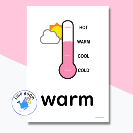 絵カード〈『Let's try!２』対応◎ Temperature Flashcards 気温ピクチャーカード〉 ２＋２pages