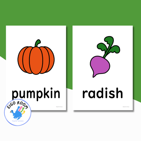 絵カード〈『New Horizon５・６』完全対応◎  Vegetables and Fruits Flashcards 野菜と果物ピクチャーカード〉 ３４pages