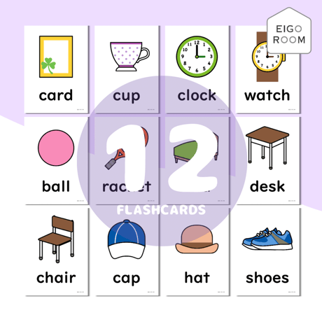 絵カード〈『Here We Go!５』完全対応◎  Belongings Flashcards 身のまわりのもの②ピクチャーカード〉 １２pages