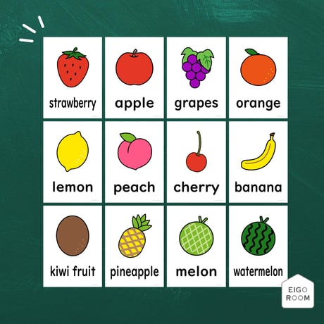 絵カード〈『Let's try!１・２』完全対応◎  Fruits Flashcards 果物ピクチャーカード（単数形）〉 １２pages