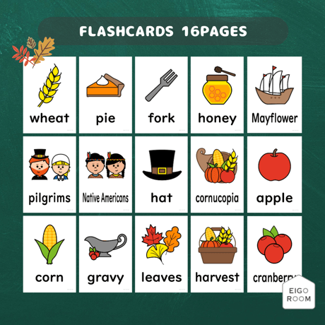 絵カード〈Thanksgiving Day Flashcards 感謝祭ピクチャーカード〉１6pages