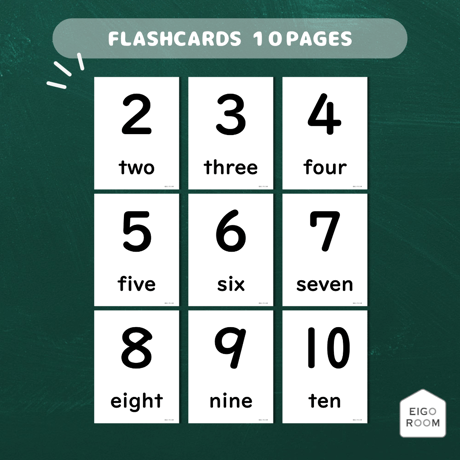 フラッシュカード〈1-10 Numbers Flashcards 1から10までの数字ピクチャーカード〉 10pages