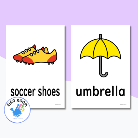 絵カード〈『New Horizon５・６』完全対応◎  Belongings Flashcards 身のまわりのもの・持ち物①ピクチャーカード〉 ２３pages