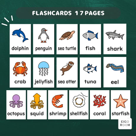 絵カード〈Sea Animals Flashcards 海の生き物ピクチャーカード〉 １７pages
