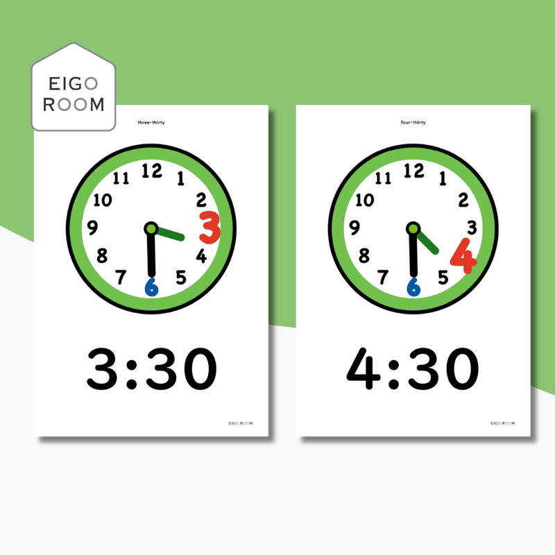 絵カード〈Time Flashcards 時間・時計・◯:30 〇時半ピクチャーカード 