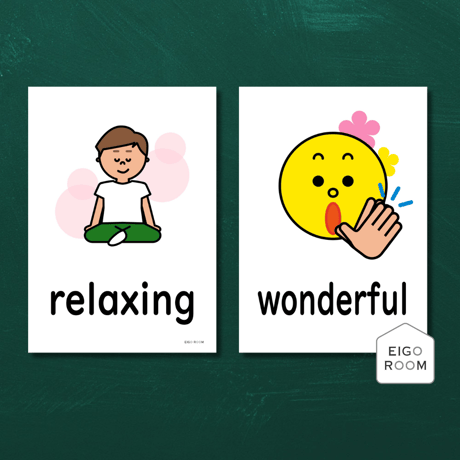 絵カード〈『Blue Sky５・６』完全対応◎  Adjectives Flashcards 感想・様子など・形容詞ピクチャーカード③〉 １２pages