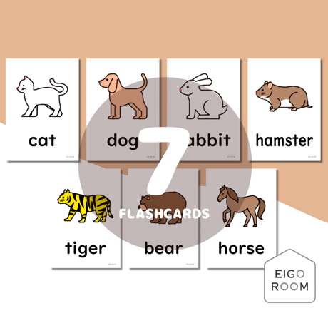 絵カード〈『Here We Go!５』完全対応◎  Animals Flashcards 動物ピクチャーカード〉 ７pages