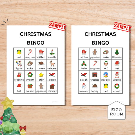 ビンゴ〈CHRISTMAS BINGO クリスマスビンゴ〉１２枚セット＋リスト付き