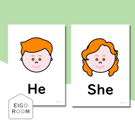 絵カード〈"He" "She" Flashcards 彼・彼女ピクチャーカード④〉 ２pages