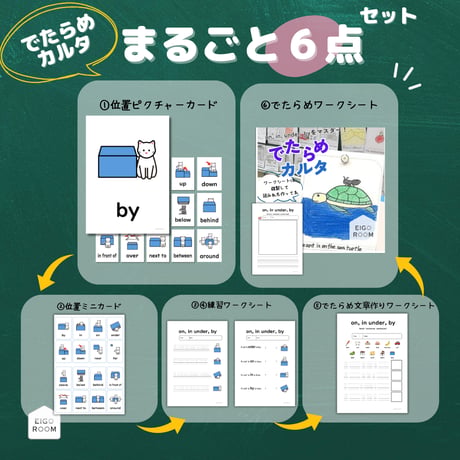 単元まるごとセット〈"on, in, under, by " でたらめカルタを作ろう【６点】セット〉