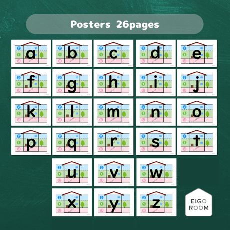 ポスター〈 小文字の書き方指導に◎ ４線のおうちポスター＋小文字２６文字　４Lines Poster ＋ 26Letters〉