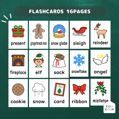絵カード〈Christmas Flashcards クリスマスピクチャーカード②〉１6pages