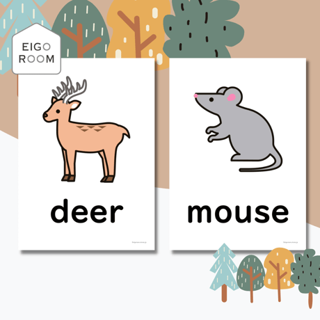 絵カード〈Forest Animals Flashcards 森の動物ピクチャーカード〉 １２pages
