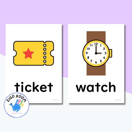 絵カード〈『New Horizon５・６』完全対応◎  Belongings Flashcards 身のまわりのもの・持ち物①ピクチャーカード〉 ２３pages