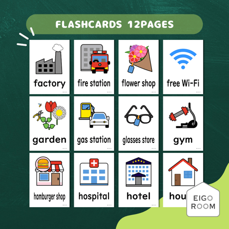 絵カード〈『Blue Sky!５・６』完全対応◎ Town Flashcards 町・街・店ピクチャーカード③〉 １２pages