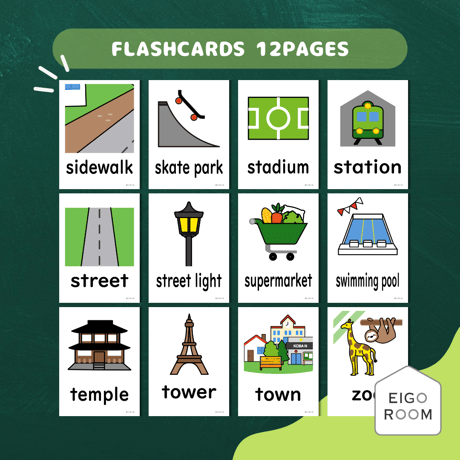絵カード〈『Blue Sky!５・６』完全対応◎ Town Flashcards 町・街・店ピクチャーカード⑤〉 １２pages
