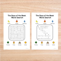ワードサーチ〈The Days of the Week Word Search 曜日の文字さがし（小文字）・答え付き〉 ２pages