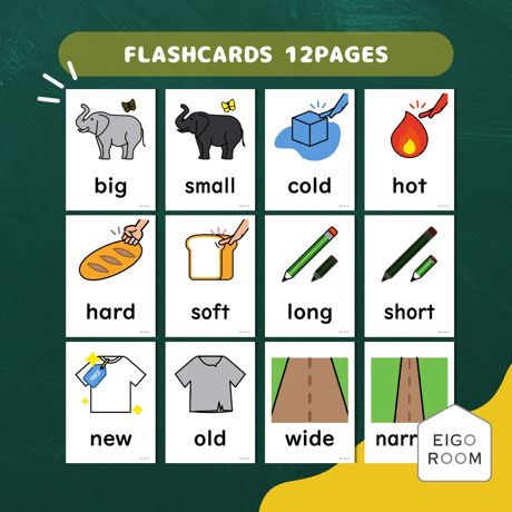 絵カード〈『Blue Sky５・６』完全対応◎  Adjectives Flashcards 感想・様子など・形容詞ピクチャーカード④〉 １２pages