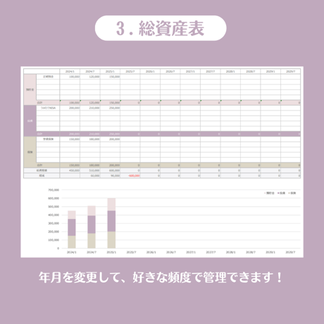 【Excel】家計簿＆総資産表フルセット（カラー：LAVENDER）
