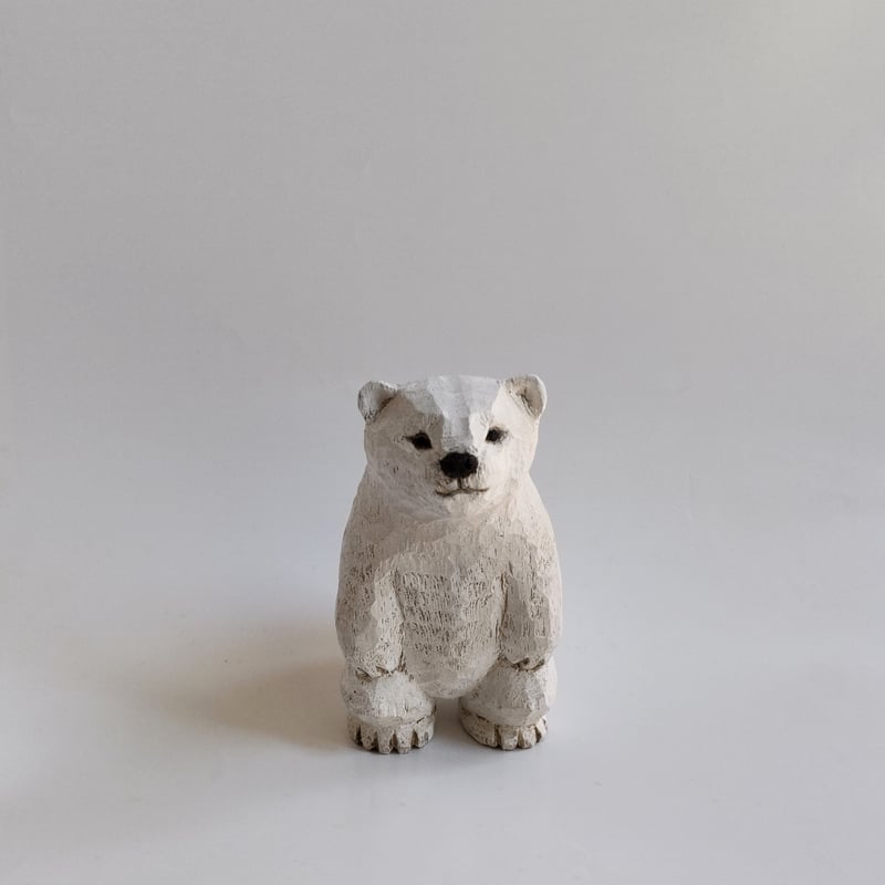 シロクマの子供　木彫り シロクマの子ども(木彫)25号 | wood and wool animals STORE